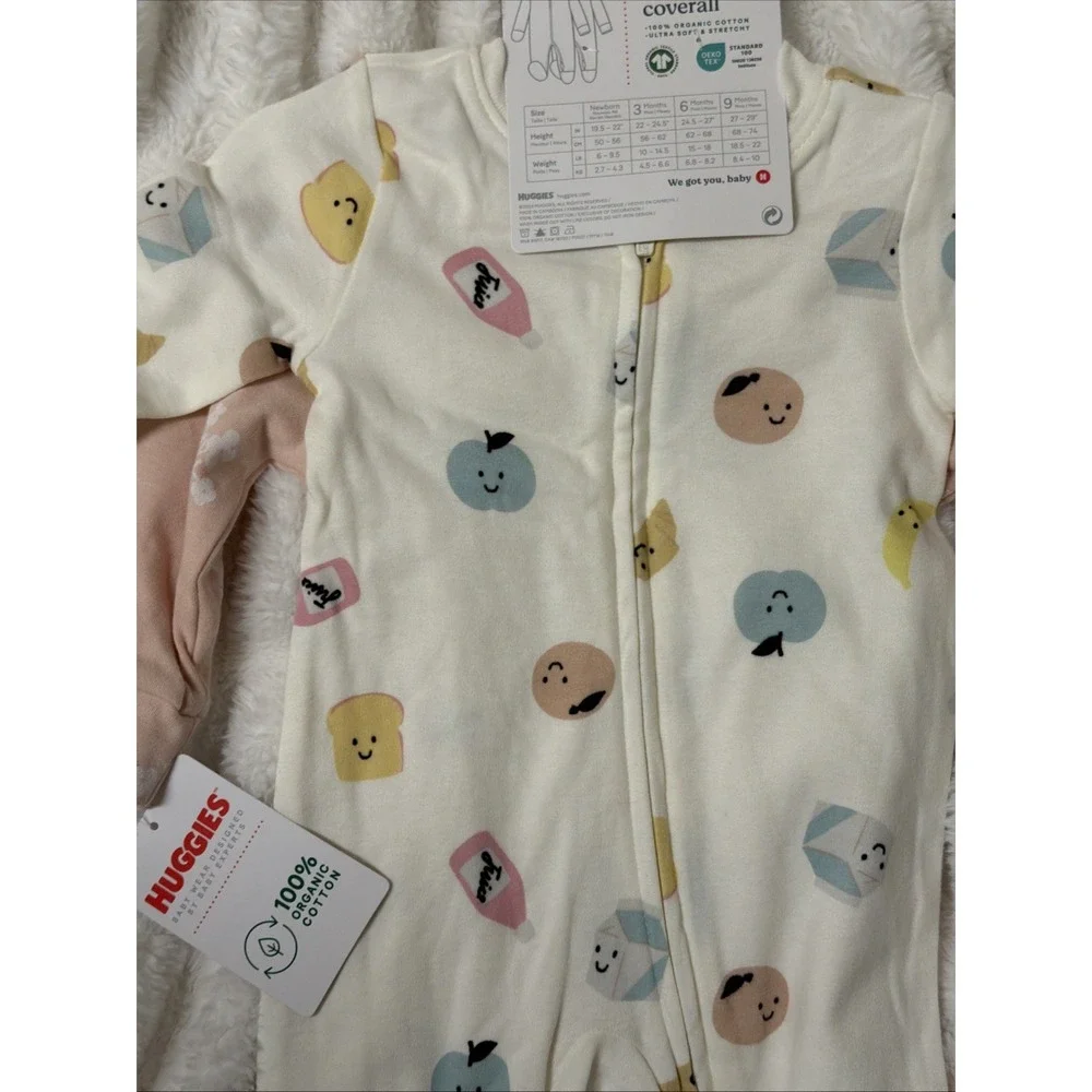 Huggies Baby Footed Coveralls 2 Pack 6M Easy Change 2 Way Zipper Organic